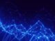 a blue background with lines and dots